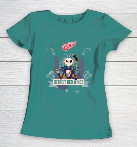 NHL Detroit Red Wings Hockey Jack Skellington Halloween Women's T-Shirt 10