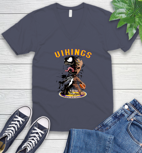 NFL Minnesota Vikings Football Venom Groot Guardians Of The Galaxy V-Neck T-Shirt 8