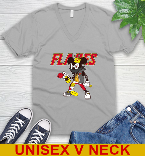 Calgary Flames NHL Hockey Mickey Peace Sign Sports V-Neck T-Shirt 4