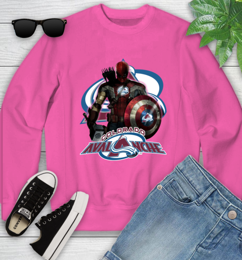 NHL Captain America Thor Spider Man Hawkeye Avengers Endgame Hockey Colorado Avalanche Youth Sweatshirt 7