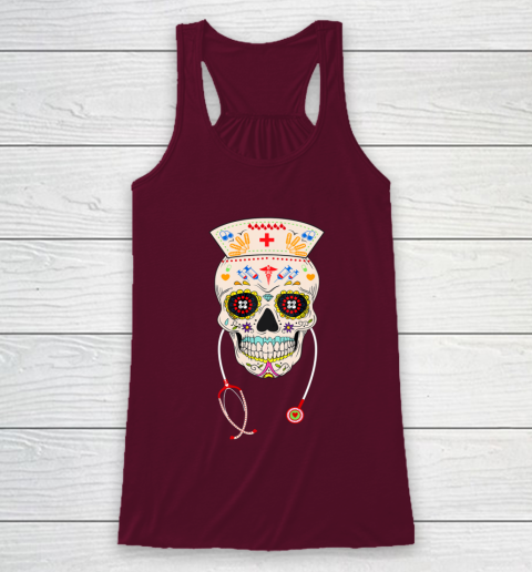 Nurse Sugar Skull Shirt Halloween Day Of The Dead Dia De Los Racerback Tank 2