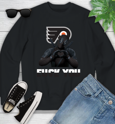 NHL Philadelphia Flyers Deadpool Love You Fuck You Hockey Sports Youth Sweatshirt