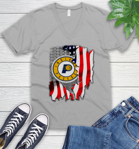 Indiana Pacers NBA Basketball American Flag V-Neck T-Shirt 3