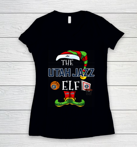 Utah Jazz Christmas ELF Funny NBA Women's V-Neck T-Shirt