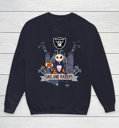NFL Oakland Raiders Football Jack Skellington Halloween Youth Sweatshirt 2