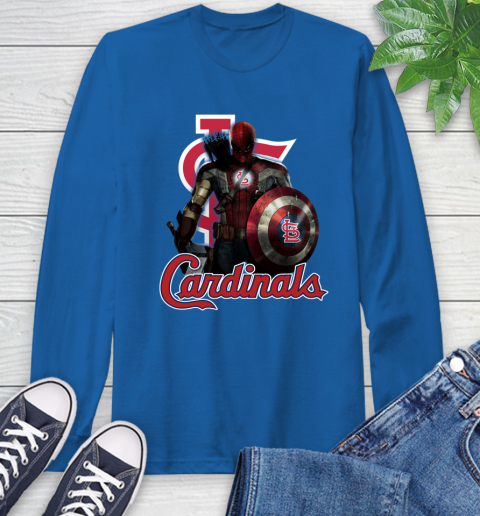 MLB Captain America Thor Spider Man Hawkeye Avengers Endgame Baseball St.Louis Cardinals Long Sleeve T-Shirt 9
