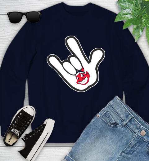 Cleveland Indians MLB Baseball Mickey Rock Hand Disney Youth Sweatshirt 3