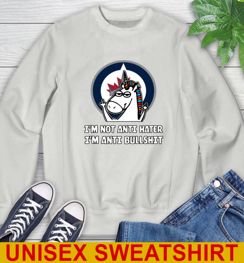 Winnipeg Jets NHL Hockey Unicorn I'm Not Anti Hater I'm Anti Bullshit Sweatshirt 5