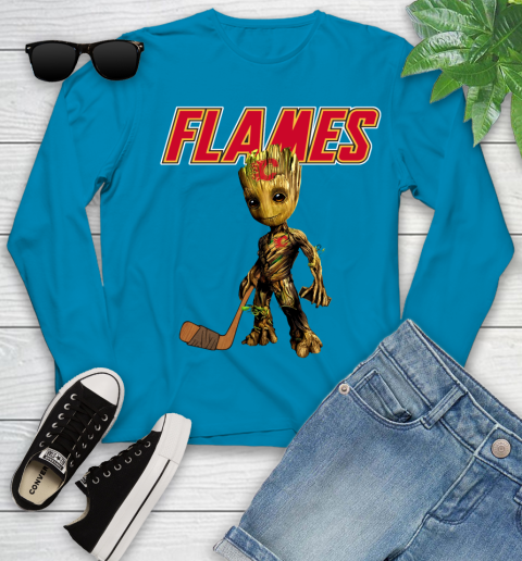 Calgary Flames NHL Hockey Groot Marvel Guardians Of The Galaxy Youth Long Sleeve 7