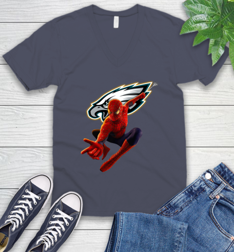 NFL Spider Man Avengers Endgame Football Philadelphia Eagles V-Neck T-Shirt 8