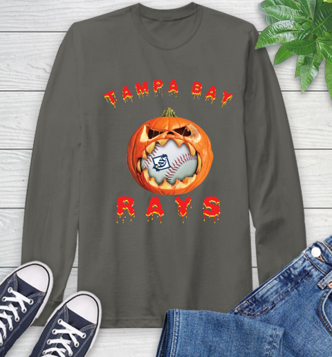 MLB Tampa Bay Rays Halloween Pumpkin Baseball Sports Long Sleeve T-Shirt 8