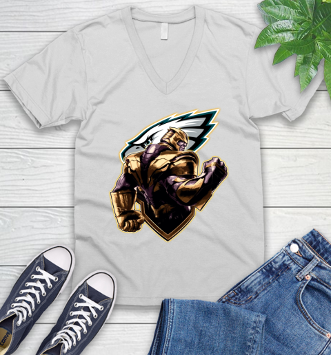 NFL Thanos Avengers Endgame Football Sports Philadelphia Eagles V-Neck T-Shirt