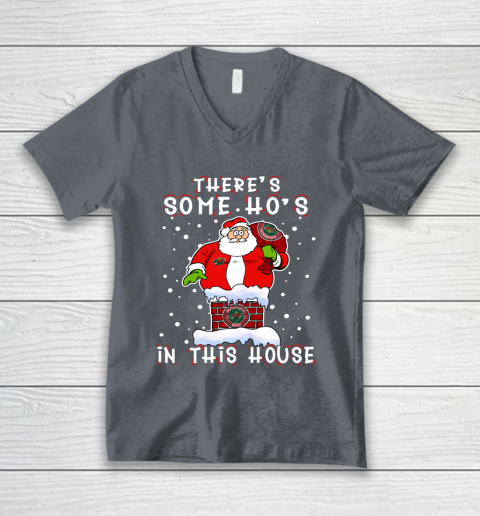 Minnesota Wild Christmas There Is Some Hos In This House Santa Stuck In The Chimney NHL V-Neck T-Shirt 4