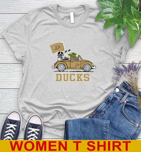 NHL Hockey Anaheim Ducks Darth Vader Baby Yoda Driving Star Wars Shirt Women's T-Shirt