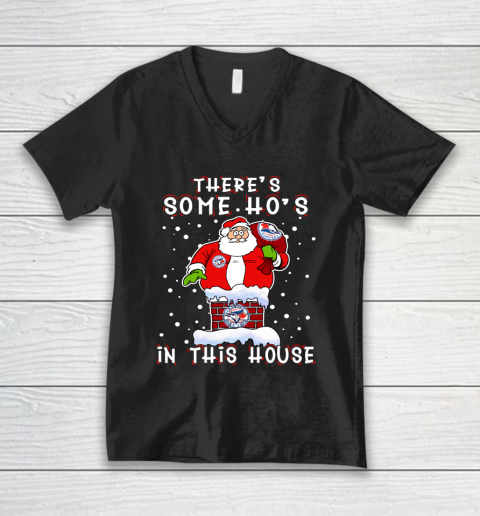 Toronto Blue Jays Christmas There Is Some Hos In This House Santa Stuck In The Chimney MLB V-Neck T-Shirt