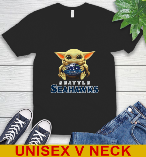NFL Football Seattle Seahawks Baby Yoda Star Wars Shirt V-Neck T-Shirt 2
