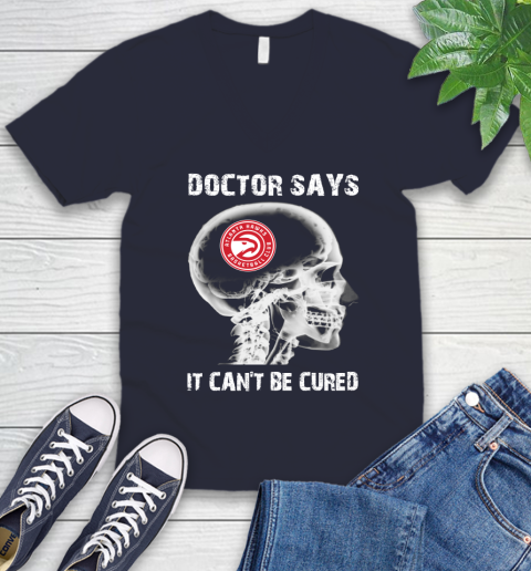 NBA Atlanta Hawks Basketball Skull It Can't Be Cured Shirt V-Neck T-Shirt 2