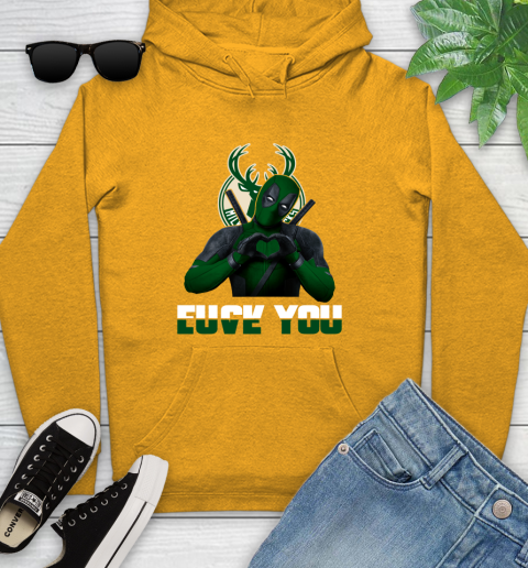 NBA Milwaukee Bucks Deadpool Love You Fuck You Basketball Sports Youth Hoodie 2