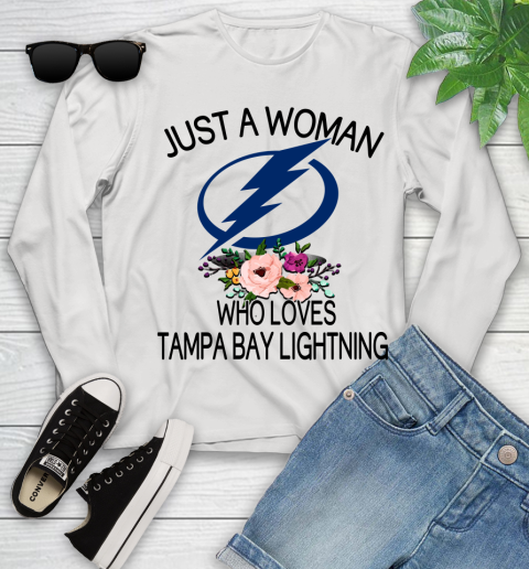 NHL Just A Woman Who Loves Tampa Bay Lightning Hockey Sports Youth Long Sleeve