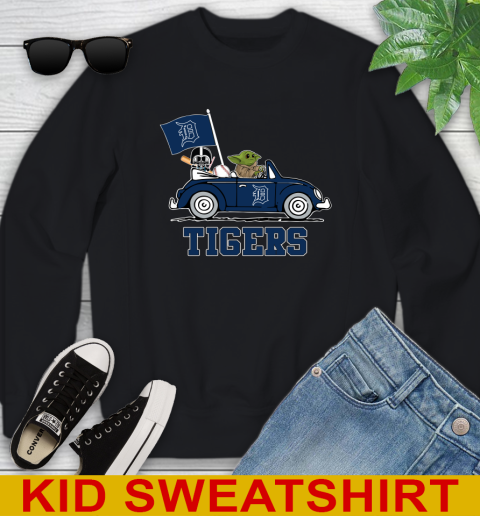 MLB Baseball Detroit Tigers Darth Vader Baby Yoda Driving Star Wars Shirt Youth Sweatshirt - Image 3