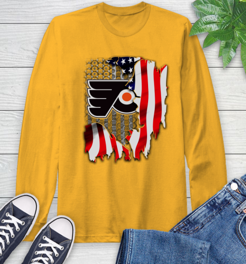 Philadelphia Flyers NHL Hockey American Flag Long Sleeve T-Shirt 2