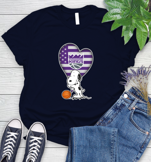 Sacramento Kings NBA Basketball The Peanuts Movie Adorable Snoopy Women's T-Shirt 3