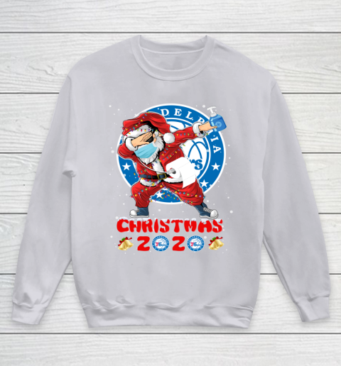 Philadelphia 76ers Funny Santa Claus Dabbing Christmas 2020 NBA Youth Sweatshirt 3