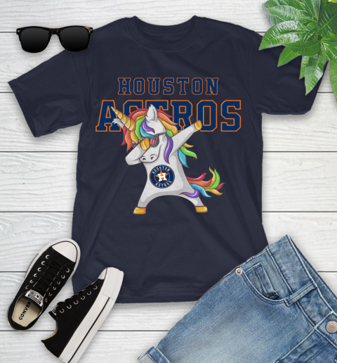 Houston Astros MLB Baseball Funny Unicorn Dabbing Sports Youth T-Shirt 3