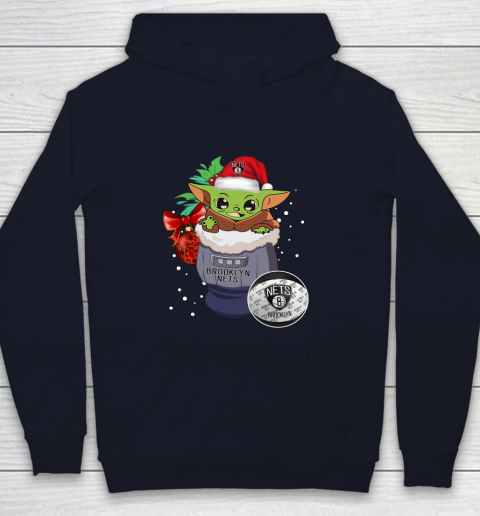 Brooklyn Nets Christmas Baby Yoda Star Wars Funny Happy NBA Youth Hoodie 3