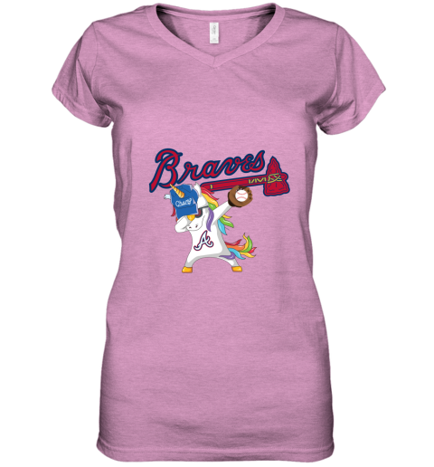 Hip Hop Dabbing Unicorn Flippin Love Atlanta Braves Women's V-Neck T-Shirt