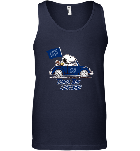 Snoopy And Woodstock Ride The Tampa Bay Lightnings Car dnmu snoopy and woodstock ride the tampa bay lightnings car unisex tank 17 front navy