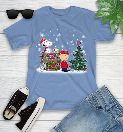 NHL Montreal Canadiens Snoopy Charlie Brown Woodstock Christmas Stanley Cup Hockey Youth T-Shirt 15