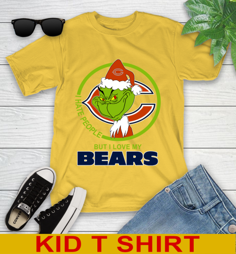 Chicago Bears NFL Christmas Grinch I Hate People But I Love My Favorite Football Team Youth T-Shirt 8