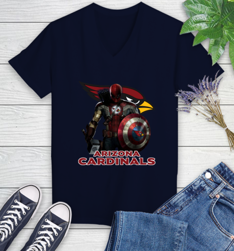 NFL Captain America Thor Spider Man Hawkeye Avengers Endgame Football Arizona Cardinals Women's V-Neck T-Shirt 3