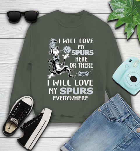 NBA Basketball San Antonio Spurs I Will Love My Spurs Everywhere Dr Seuss Shirt Youth Sweatshirt 7