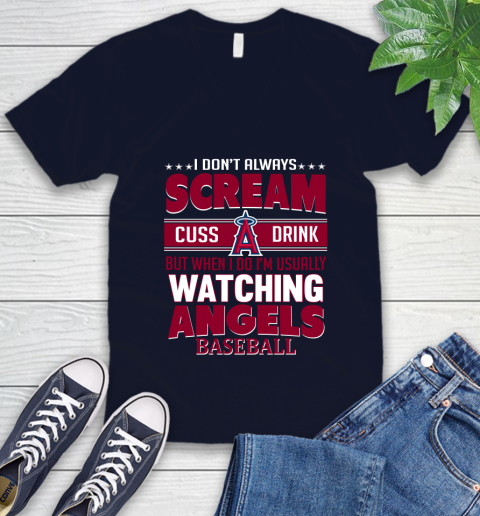 Los Angeles Angels MLB I Scream Cuss Drink When I'm Watching My Team V-Neck T-Shirt 2