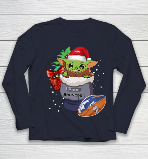 Denver Broncos Christmas Baby Yoda Star Wars Funny Happy NFL Youth Long Sleeve 3