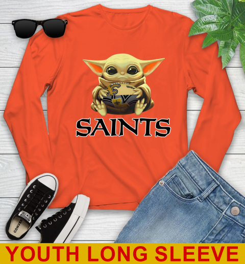 NFL Football New Orleans Saints Baby Yoda Star Wars Shirt Youth Long Sleeve 4