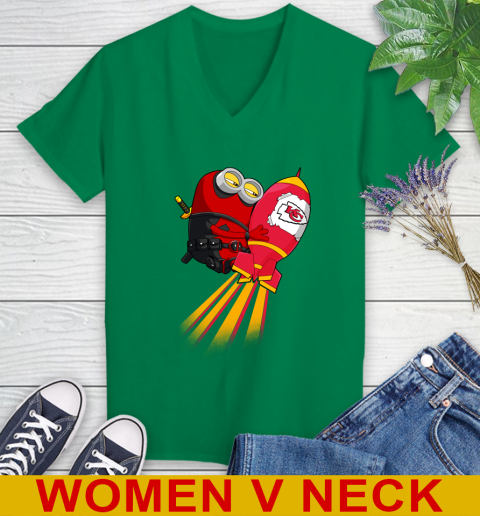 NFL Football Kansas City Chiefs Deadpool Minion Marvel Shirt Women's V-Neck T-Shirt 5