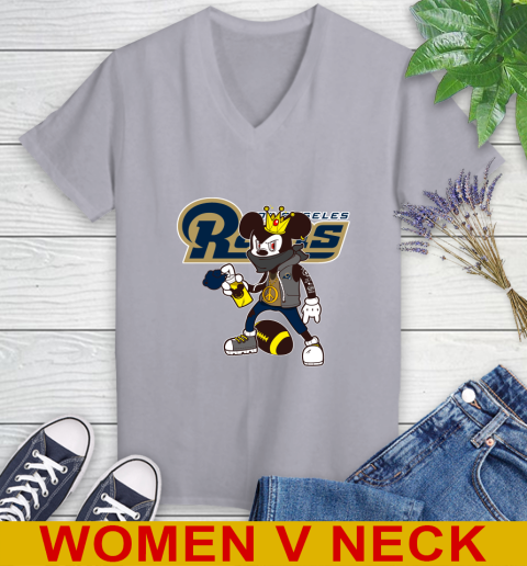 Los Angeles Rams NFL Football Mickey Peace Sign Sports Women's V-Neck T-Shirt 5