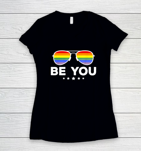 Be You LGBT Rainbow Sunglasses Women's V-Neck T-Shirt