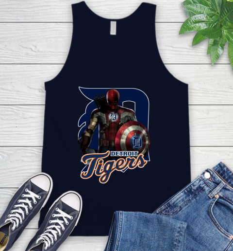 MLB Captain America Thor Spider Man Hawkeye Avengers Endgame Baseball Detroit Tigers Tank Top 3