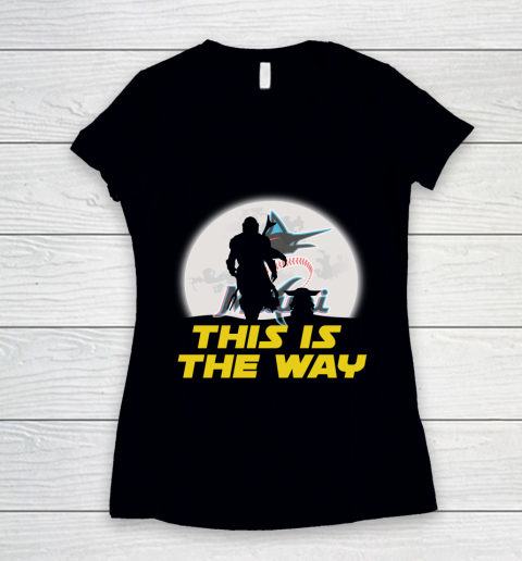 Miami Marlins MLB Baseball Star Wars Yoda And Mandalorian This Is The Way Women's V-Neck T-Shirt