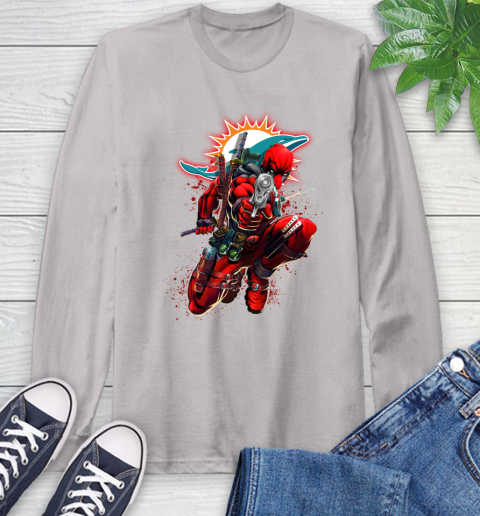 NFL Deadpool Marvel Comics Sports Football Miami Dolphins Long Sleeve T-Shirt 12