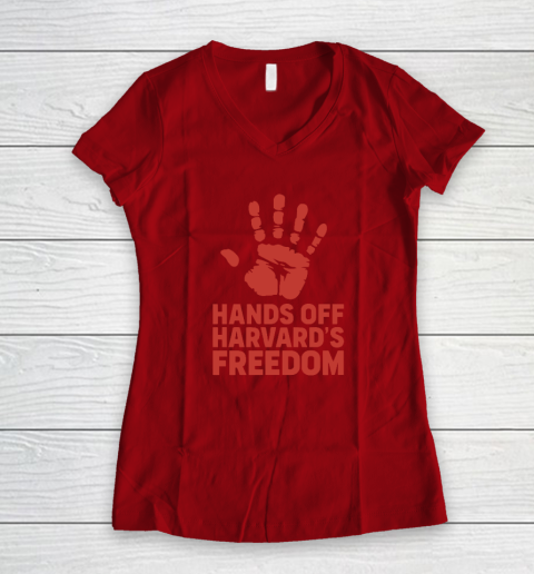 Hands Off Harvard's Freedom Women's V-Neck T-Shirt 6