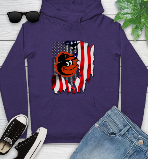 Baltimore Orioles MLB Baseball American Flag Youth Hoodie 5