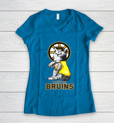 NHL My Cat Loves Boston Bruins Hockey Women's V-Neck T-Shirt 5