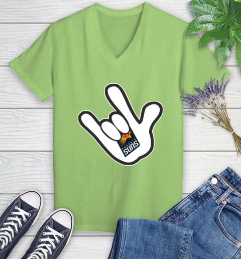 Phoenix Suns NBA Basketball Mickey Rock Hand Disney Women's V-Neck T-Shirt 11
