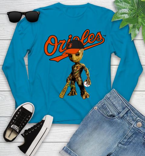 MLB Baltimore Orioles Groot Guardians Of The Galaxy Baseball Youth Long Sleeve 7