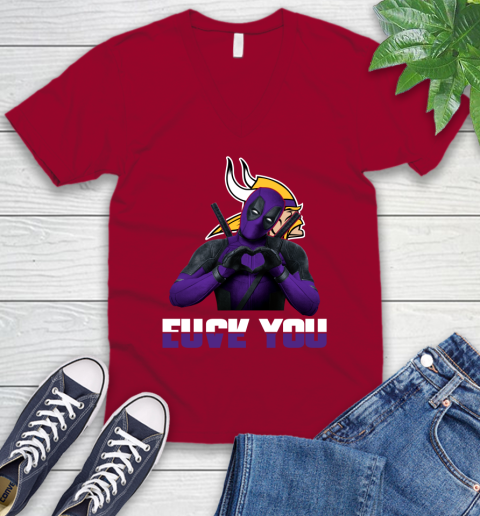 NHL Minnesota Vikings Deadpool Love You Fuck You Football Sports V-Neck T-Shirt 7